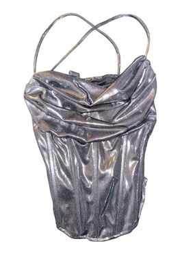 Windsor Metallic Silver Cowl Neck Corset top